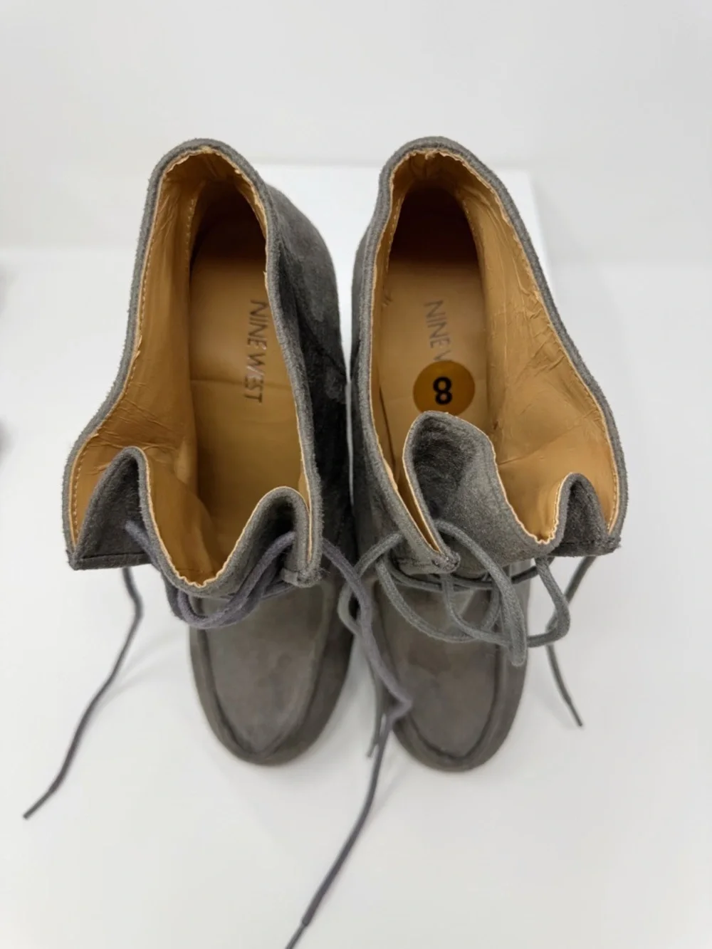 Nine West Vintage America Nicholson Gray Suede Wedge Ankle Boots Size 8